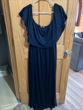 Navy Blue Maxi Dress with Flutter Cap Sleeves